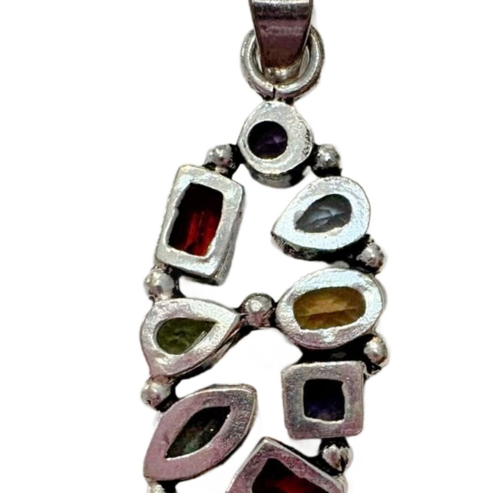 Multi Gemstone Unique Sterling Silver Plated Pend… - image 3